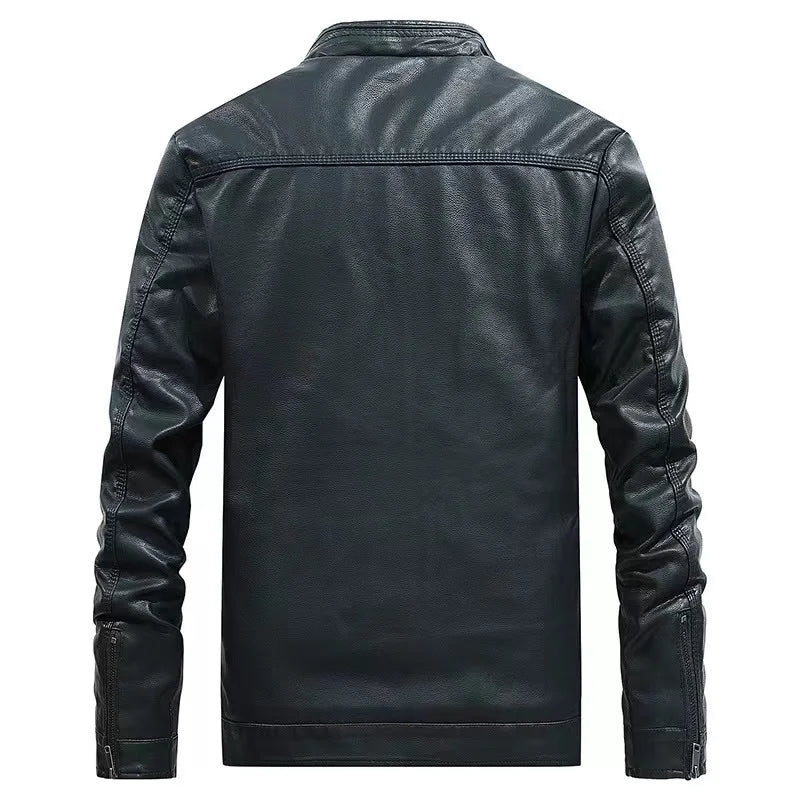 Ready to ship autumn winter high quality handsome style men's zipper bomber jacket in stock men's clothing leather jacket-3