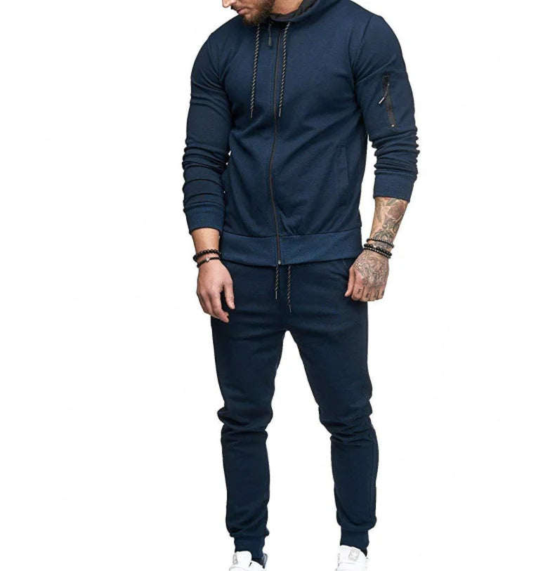 Drop Shipping arm zipper decoration fitness casual wear Men's sports suit-1