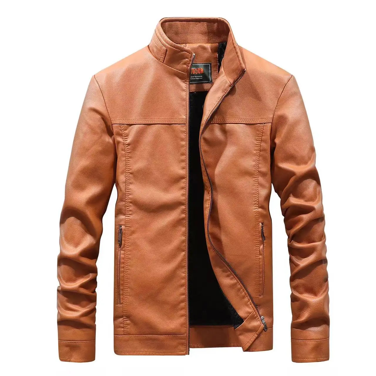 Ready to ship autumn winter high quality handsome style men's zipper bomber jacket in stock men's clothing leather jacket-2