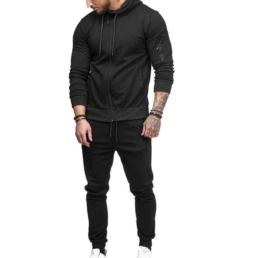 Drop Shipping arm zipper decoration fitness casual wear Men's sports suit-3