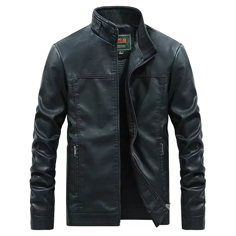 Ready to ship autumn winter high quality handsome style men's zipper bomber jacket in stock men's clothing leather jacket-1